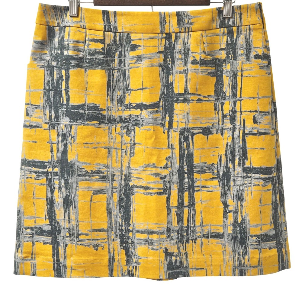 Vera Wang Lavender Label Skirt 12 Yellow Abstract Plaid A Line Pockets Designer